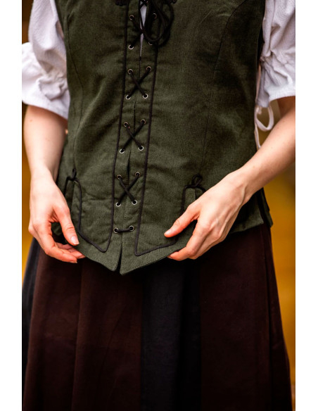 Medieval vest woman model Selma, green Medieval vest woman model Selma, green