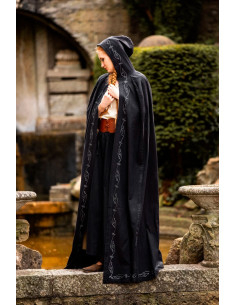 Medieval Erna cotton cape with embroidery, black