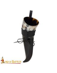 Viking drinking horn with black leather baldric (250 ml.)