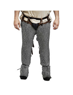 Mild steel chain mail legs, riveted rings (10 mm.)