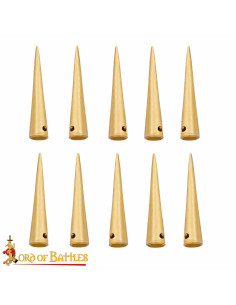 Pack of 10 medieval aglets in solid brass (2.6 cm.)