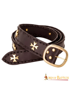 Medieval leather belt Crusaders, brown color