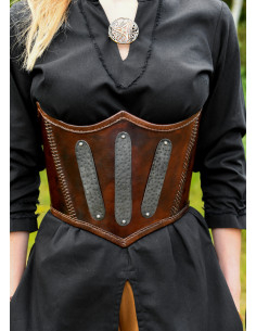 Medieval decorated leather corset, brown color