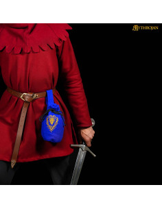 Medieval begging bag in lion design wool, blue color 2