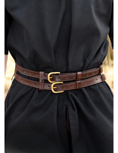 Unisex double medieval belt, in leather