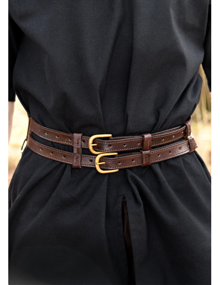 Unisex double medieval belt, in leather
