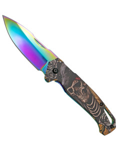 Third tactical knife 3D rainbow skull design (20.3 cm.)