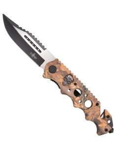 Third tactical knife skull design, wood color (21.2 cm.)