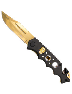 Third tactical knife skull design, gold (21.2 cm.)