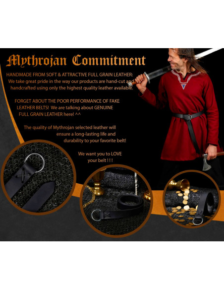 Medieval black leather belt with ring