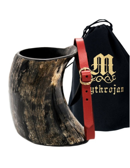 Medieval drinking jug with leather...