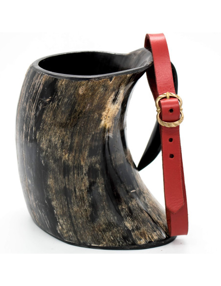 Medieval drinking jug with leather...