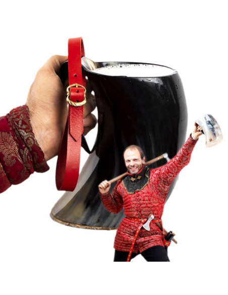 Medieval drinking jug with leather...