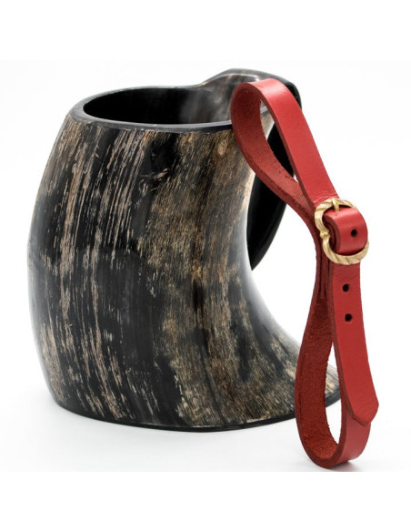 Medieval drinking jug with leather...