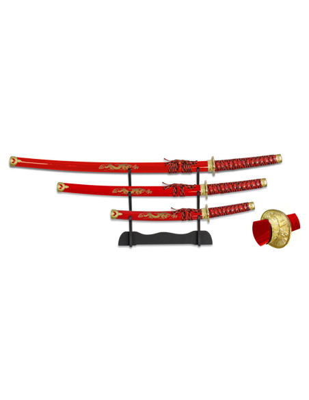 Katana, Wakizashi and Tanto red with...