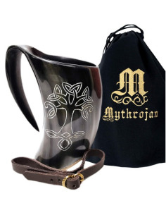 Medieval Viking tankard with strap, Tree of Life design...