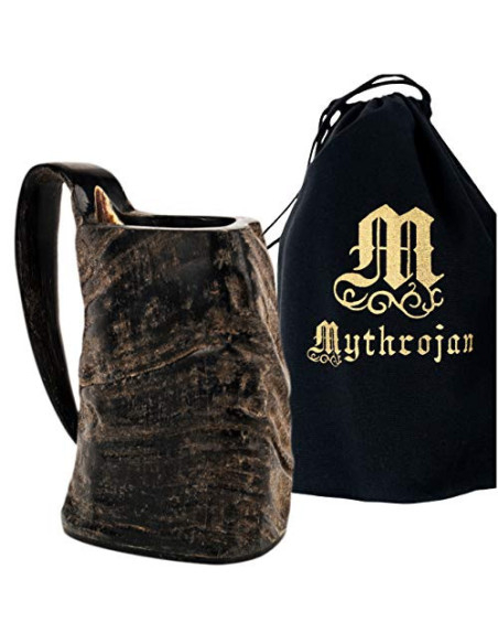 Medieval horn drinking jug with pouch