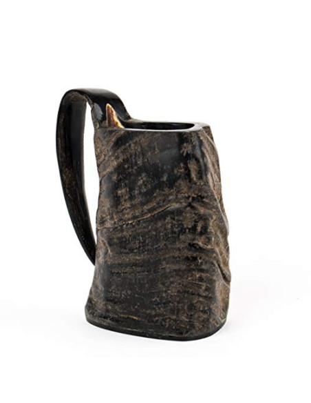 Medieval horn drinking jug with pouch