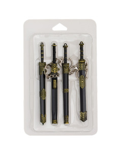 Set of 4 small medieval sword keychains with sheath