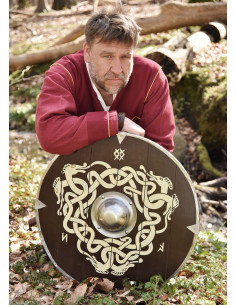 Hand-painted Anglo-Saxon shield with snake and runes, 61... 2