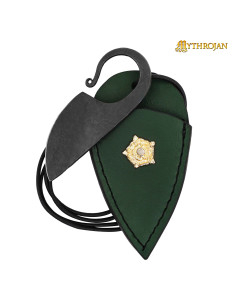 Hand-forged Celtic knife with green leather sheath