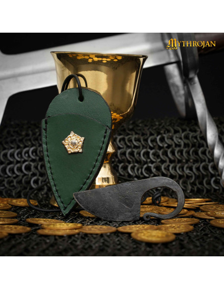 Hand-forged Celtic knife with green...