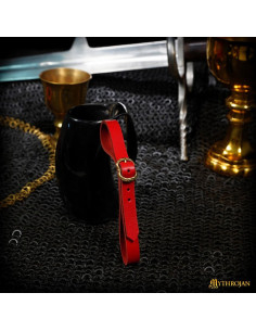 Medieval leather belt for cups, red 2