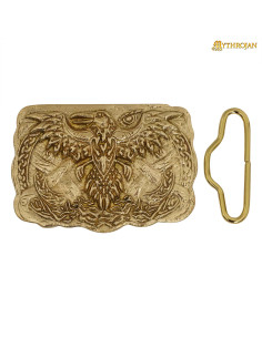 Viking brass buckle for belts with Odin's Raven design