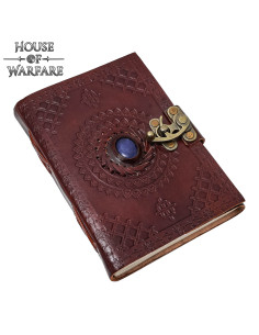 Medieval diary in embossed leather with blue stone, brown...