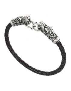 Viking braided bracelet Gotland silver on black leather