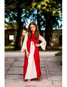 Medieval bicolor dress for girls, natural red