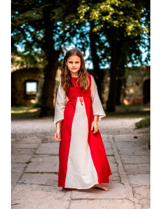 Medieval bicolor dress for girls, natural red 2