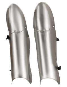 Medieval greaves polished steel model Tiberius