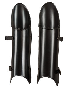 Medieval greaves blackened steel Tiberius model