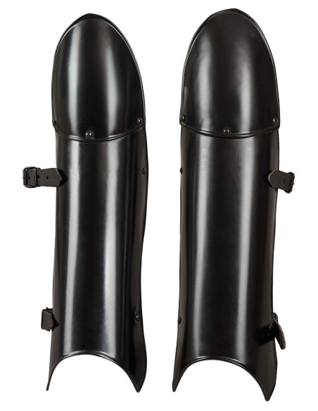 Medieval greaves blackened steel...