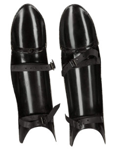 Medieval greaves blackened steel Tiberius model 2