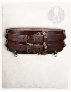 Double medieval leather belt Model Luthor, brown