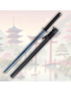 Decorative katana with blue titanium finished steel blade