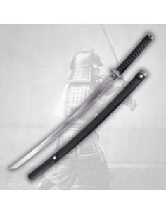 Decorative katana with black sheath, including stand