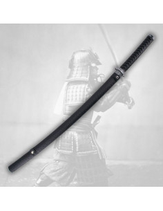 Decorative katana with black sheath, including stand 2