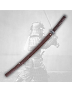 Decorative katana with red sheath, with stand 2