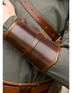Viking leather bracelet with buckles model Arnulf, brown color