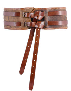 Double leather medieval belt model Sindri, brown color