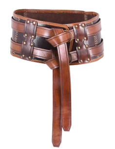Double leather medieval belt model Arnulf, brown color
