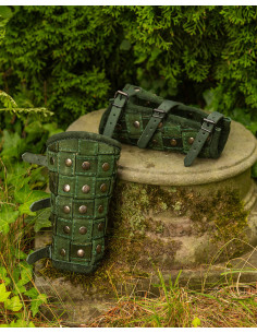 Medieval leather bracelets model Robert, green