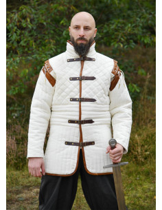 Medieval gambeson with detachable sleeves, natural color
