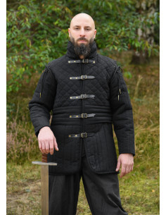 Medieval gambeson with detachable sleeves, black
