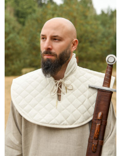 Medieval padded gorget made of cotton, natural white color