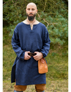 Long Viking linen tunic, dark blue