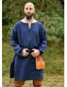 Long Viking linen tunic, dark blue